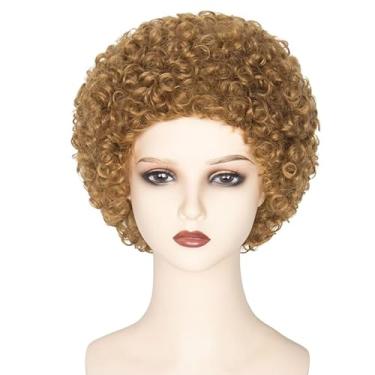 Imagem de Koonfan Peruca afro cacheada curta para festa de Halloween (marrom claro)