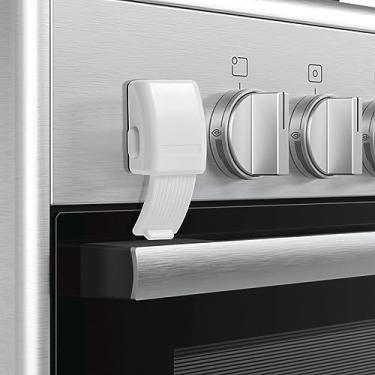 Imagem de CLYMENE Trava de porta de forno melhorada para crianças, trava frontal de forno, à prova de bebê, resistente ao calor e fácil de instalar, 1 pacote (branco)