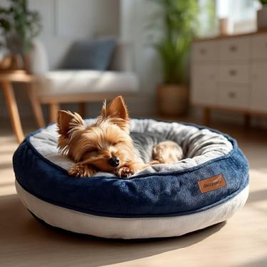 Imagem de Deconovo Cama calmante para cães pequenos – Cama redonda impermeável para animais de estimação com capa lavável, espuma de caixa de ovo 26D, parte inferior antiderrapante, zíper antirasgo para uso