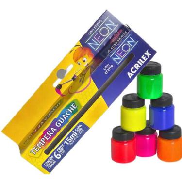 Imagem de Tinta Tempera Guache Neon Kit 6 Caixas com 6 Cores Cada - Acrilex, Ros