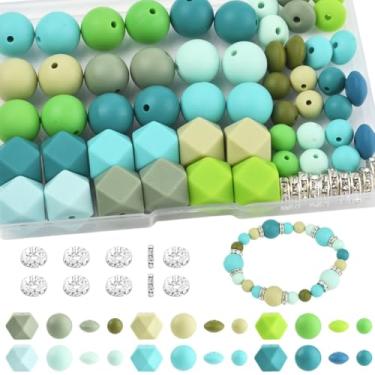 Imagem de Echoed Elegance 172 contas de silicone para fabricação de chaveiros, kit de contas focais de silicone de 6 cores mistas, hexágono redondo de lentilha de 9 mm e 15 mm e espaçador de strass para