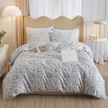 Imagem de Capa de edredom HighBuy Coquette Twin Size branca com azul floral