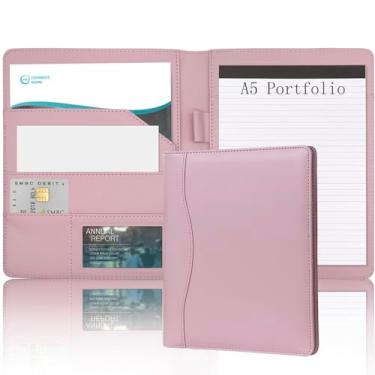 Imagem de Pasta de padfólio organizador de couro para fichário de armazenamento de portfólio com capa para suporte de bloco legal tamanho carta A5 bloco de escrita para escritório, escola de negócios