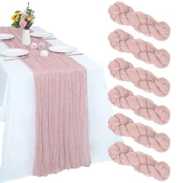 Imagem de RestfulGlow Pacote com 6 Caminho de mesa de gaze rosa empoeirado 3 pés Boho tecido de gaze corredor de mesa 90 x 300 centímetros rústico transparente para centro de mesa, casamento, aniversário, chá