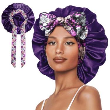 Imagem de Vettres de capô de seda para dormir, cabelos lisos, turbante de cetim