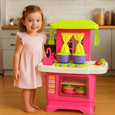 Imagem de Kit Cozinha Infantil Completa,58cm Altura, Forno Pia Fogão e Acessórios Brinquedo Educativo Casinha Menina Criança Rosa