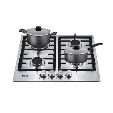 Imagem de Fogão Cooktop Inox A Gás 4 Bocas 1 Dupla ECG04 Eos + 2 Panelas Tramontina Turim Bivolt
