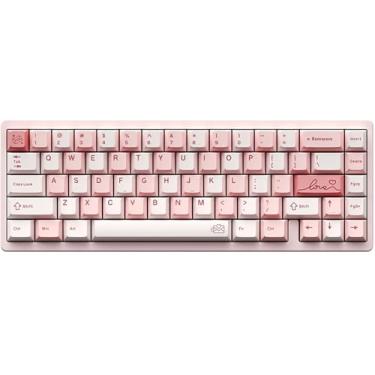 Imagem de BOYI Teclado mecânico Lucky65 V2 de alumínio CNC de liberação rápida, QMK/VIA programável BT5.0/2.4G/Tipo-C trimodo RGB montado em junta personalizada NKRO teclado gamer para PC/tablet (rosa)