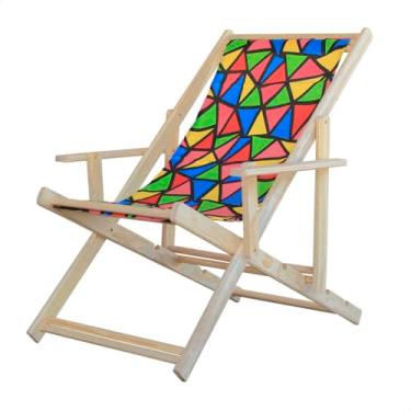Imagem de Espreguiçadeira Madeira Maciça Dobrável Piscina ou Varanda – Com Braço, Natural (Colorido)