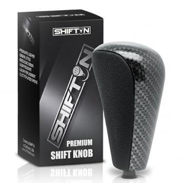 Imagem de SHIFTIN Manopla de mudança de marcha com acabamento em couro e madeira para Lexus GX470 2003-2009 UZJ12 e para Toyota Land Cruiser Prado 120 2002-2009 (couro preto/padrão de fibra de carbono)