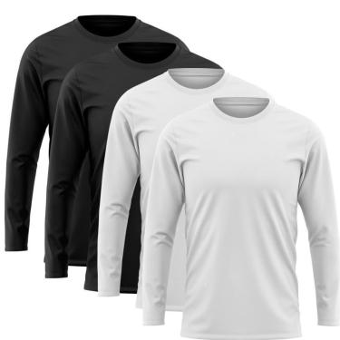 Imagem de Kit 4 Camisetas Manga Longa Proteção Solar Uv50 Ice Tecido Gelado 2 Pretas 2 Brancas-Masculino