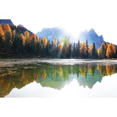 Imagem de Quadro Decorativo com Estampascenic View Lake Forest During Autumn 30 x 30 Papel 2 unidades