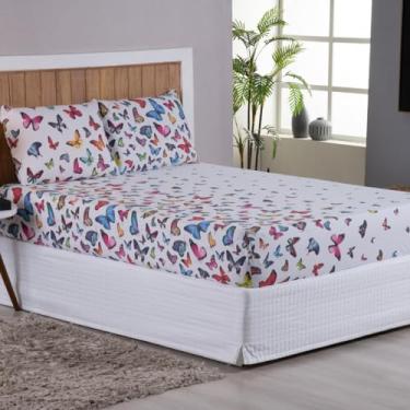 Imagem de Jogo de Lençol Queen 3 Peças 200 Fios 100% Algodão Estampado (Butterfly Pink)