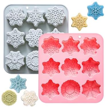 Imagem de 2 moldes de silicone de floco de neve de Natal, 9 cavidades profundas, fondant de silicone, antiaderente, chocolate, artesanato, sabonete, formas de assar, para festas de Natal, inverno, férias