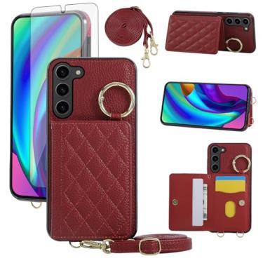 Imagem de Asuwish Capa para celular Samsung Galaxy S23 5G capa carteira e protetor de tela de vidro temperado alça de ombro transversal alça de ombro anel fivela suporte para cartão para S 23 23S GS23 G5