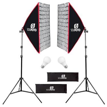 Imagem de Sou Foto | Kit Iluminação LED Duplo Duo Grid 18W com Softbox 50x70cm Grid Tripé 2m e Lâmpadas 6500K Bivolt para Youtubers e Iniciantes