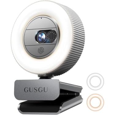 Imagem de GUSGU Webcam G910 Pro 4K Ultra HD para PC, foco automático, com microfone, luz e capa de privacidade, câmera web para computador desktop/laptop/MacBook, câmera de streaming USB