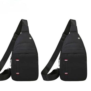 Imagem de Kit 2 Bolsa Mochila De Peito Tiracolo Pochete Bolsa Impermeável Transversal Masculina(Preto)