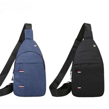 Imagem de Kit 2 Bolsa Mochila De Peito Tiracolo Pochete Bolsa Impermeável Transversal Masculina(Preto+Azul)