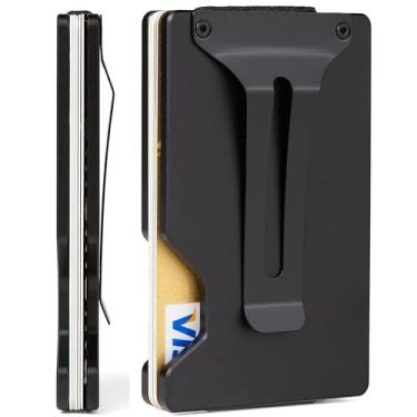 Imagem de FIRDIKT Carteira masculina minimalista de fibra de carbono, porta-cartão de crédito, clipe de dinheiro e alça para dinheiro, carteira masculina fina RFID, R2 Preto fosco, Minimalist Wallet, Clássico