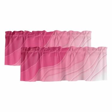 Imagem de Cortina de saia ombré rosa para janelas Kithchen românticas rosa e branco gradiente moderno abstrato geométrico cortina bolso de varão sanefas para quarto/sala de estar/banheiro, 2 painéis, 42 x 12