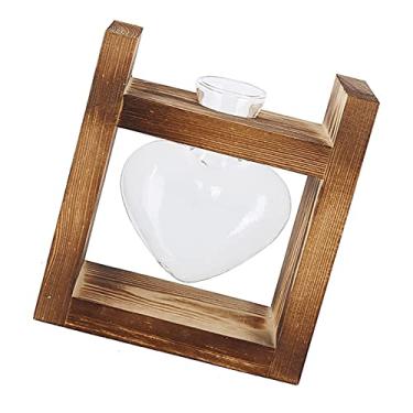 Imagem de aqxreight Potão de Flor Retro Elegante Com Suporte de Madeira para Decoração de Casa Com Três Vasos Em Forma de Coração (RETRO Frame +1 garrafa de coração)