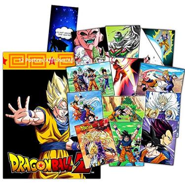 Imagem de Super conjunto de pôsteres Dragon Ball Z - pôsteres de 12 Dragonball com Goku, Vegeta, Majin Buu e mais com tatuagens temporárias adicionais (Dragonball Room Decor)
