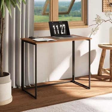 Imagem de Escrivaninha Mesa Dobrável Office e Estudo 90cm Pés Metal Industrial Executive Nogal / Preto
