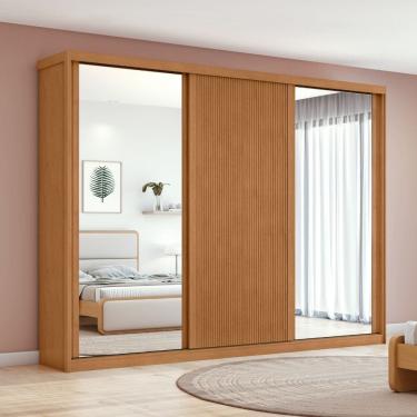 Imagem de Guarda Roupa Casal Flex Ripado Espelho 3 Portas de Correr MDF Ollie Lopas