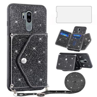 Imagem de Asuwish Capa de telefone para LG G7 ThinQ Capa carteira com protetor de tela de vidro temperado, alça transversal com glitter, porta-cartões LGG7 One G 7 Plus LG7 Fit LG7ThinQ 7G Thin Q G7+ G7thinq