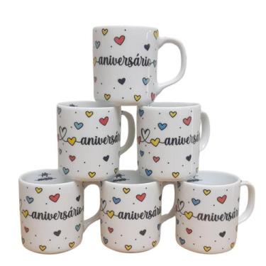 Imagem de Kit Jogo Conjunto 6 Canecas 300ml Porcelana Estampa Variada - Antilope