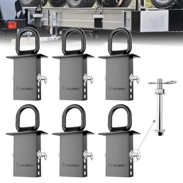 Imagem de SALUINOKI Anel em D de bolso de estaca para serviço pesado com trava e luvas antiperda, suporte de bolso de estaca em D para trailer, carga de ruptura, 7,3 kg, preto galvanizado (conjunto com 6)