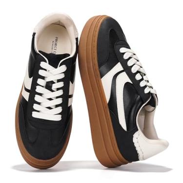 Imagem de Project Cloud Tênis feminino com cadarço e palmilha de espuma viscoelástica antiderrapante para mulheres sapatos plataforma leves para meninas (Dodge), Preto, 35