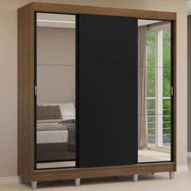 Imagem de Guarda-roupa Casal Com Pés 3 Portas De Correr Com Espelhos Rustic Pret