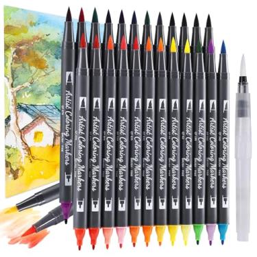 Imagem de TOSHARE Marcadores de aquarela misturáveis de 24 cores 2025 canetas de tinta de ponta dupla com 1 pincel de água, conjunto de marcadores de desenho com ponta de pincel flexível para artistas e