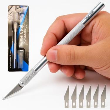 Imagem de Estilete de Precisão Profissional TE-10, 145mm, Cabo em Alumínio Texturizado, Kit com 5 Lâminas para Artesanato e Modelismo, Entrega Imediata