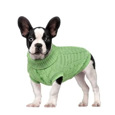 Imagem de Pawfun Suéter aconchegante com gola rolê para cães – Suéteres de tricô macios e quentes para meninos e meninas, suéter de Natal para roupas de inverno para filhotes pequenos, médios e grandes, verde M