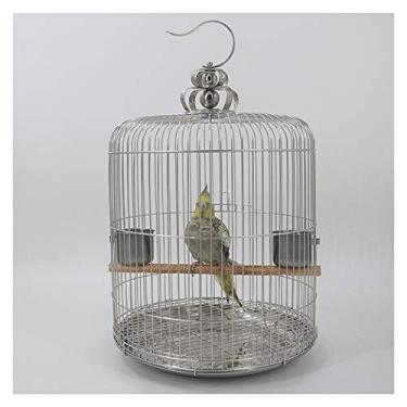 Imagem de Gaiola de pássaro clássica redonda gaiola de pássaro de aço inoxidável, casa de pássaros para tordo/peônia/estorninho, ninho de pássaro grande