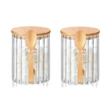 Imagem de Recipiente de vidro para açúcar com tampas de colheres de bambu, tigela de açúcar de 473 ml, barra de café, pote de armazenamento de alimentos, cereais, nozes, sais de café, chá, farinha, açúcar