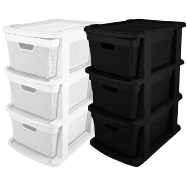 Imagem de Kit 2 Gaveteiro Organizador Grande de Chão 15 Litros com 3 Gavetas em Plástico Juta (Preto + Branco)