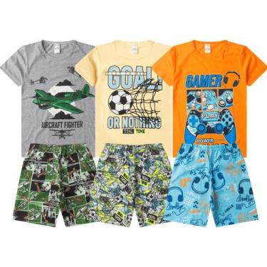 Imagem de Kit 3 Conjuntos Pijama Verão Infantil Menina e Menino Verão Leve e Mac