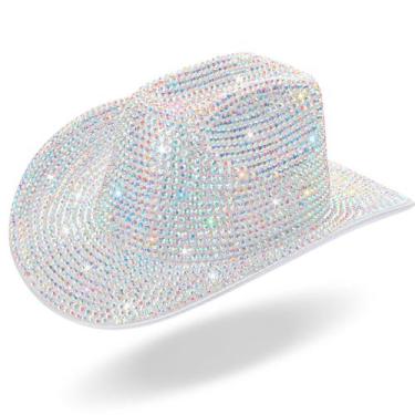 Imagem de Chapéu de cowgirl Hercicy Rhinestone Chapéu de cowboy branco para mulh