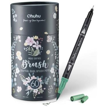 Imagem de Conjunto de Canetas Artisticas 60 Cores com Pontas Duplas, Pincel Fino à Base de Água para Crianças e Adultos, Ohuhu, Preta