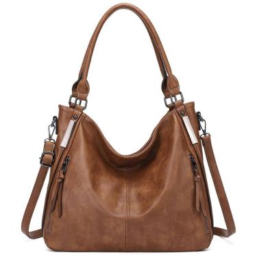 Imagem de Bolsa de Ombro Feminina de Couro Sintético com Alça Superior, KL928, Marrom Claro