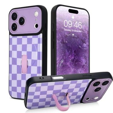 Imagem de SAKUULO Capa magnética para iPhone 17 Pro com alça de mão, capa de telefone com estampa roxa de xeque-mate para mulheres e homens, capa de proteção reforçada, xeque-mate roxo (6,3 polegadas)
