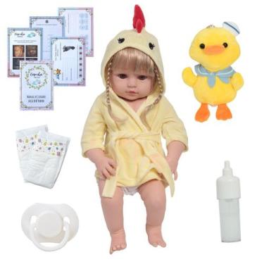 Imagem de Bebe Reborn Realista Menina Loira Olhos Castanhos Roupão - Cegonha Reb