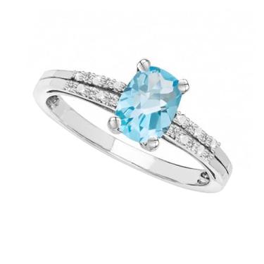 Imagem de Tirafina Pedras preciosas naturais cortadas em almofada com anel de topázio branco, estilo também disponível em pedras preciosas criadas em laboratório e safiras brancas criadas em laboratório,