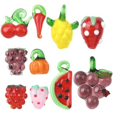 Imagem de SUNNYCLUE 1 caixa, 20 peças, 10 estilos, berloque de frutas, contas de vidro para lampwork de frutas, morango, cereja, melancia, abacaxi, uva, vegetal, abóbora, pimenta, pimenta, espaçador, miçanga