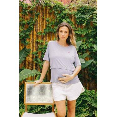 Imagem de Camiseta Gestante e Amamentação CINZA Mescla - Prática e Confortável -