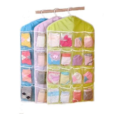 Imagem de Organizador Multiuso 16 Bolsos Cabide Porta Joias Bijuterias Cabideiro Vertical Closet Guarda Roupa Calcinha Cueca Meia
